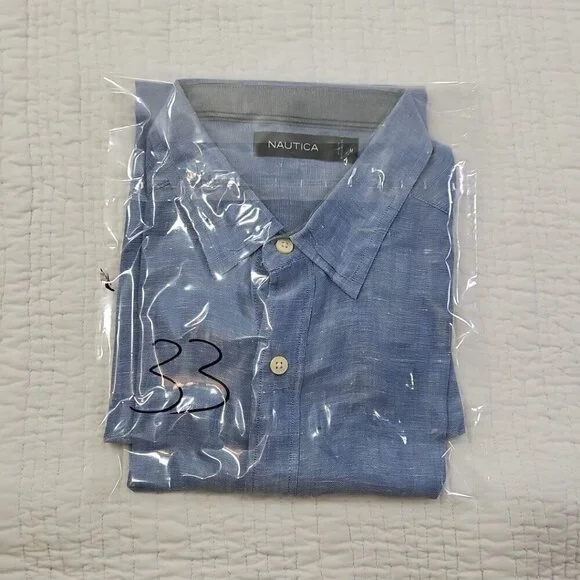 Nautica Linen Blend Short Sleeve Shirt Men's M Blue Button Up EUC LN Resortwear - Picture 12 of 12